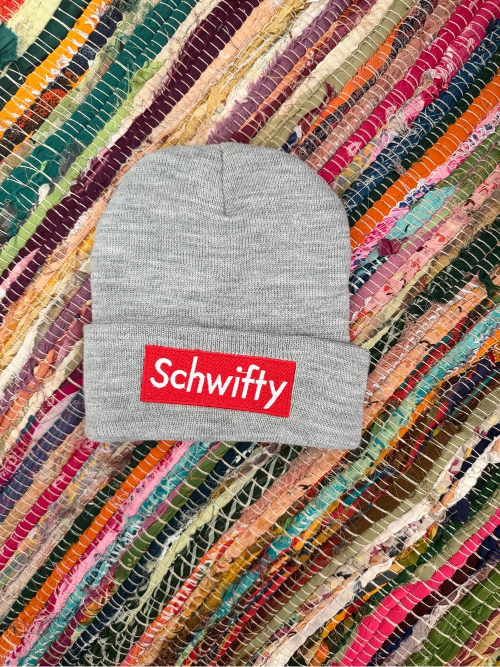 Kids Gray Beanie with Red Logo Patch